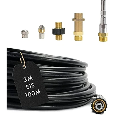 Image de tuyau de nettoyage 6 SET pour Kärcher Kränzle NILFISK ALTO WAP HD HDS 63900290 Raccordement 1/8&quot; AG : M22 x 1,5 IG &amp; baïonnette KEW Raccord VA inox et 2x buses