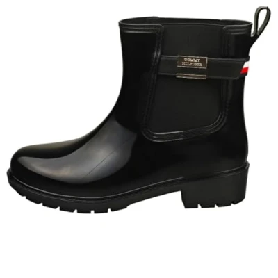 Image de Tommy Hilfiger Belted Cleat RAIN Bottes en caoutchouc, Femme, Taille: 41, Black Matière synthétique