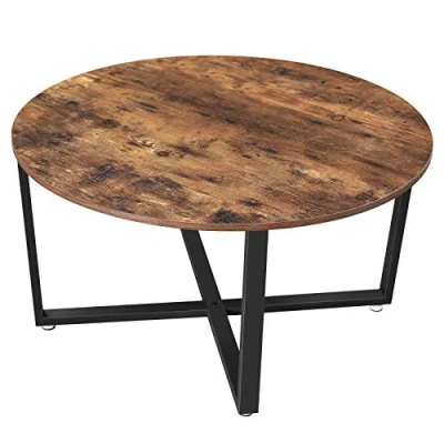 Image de VASAGLE Table Basse Ronde, de Salon, Style Industriel, Cadre en Acier, Montage Facile, pour Chambre, Marron Rustique et Noir LCT88X
