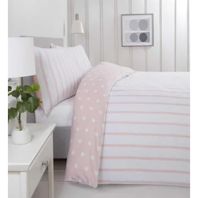 Image de Rapport Home Parure de lit en Microfibre brossée 180 Fils au Pouce carré Motif Pois et Rayures Rose poudré