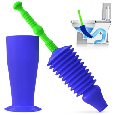 Image de Luigi&#039;s Ventouse Deboucheur WC Déboucheur de Toilettes Surpuissant &amp; Flexible Soufflet Débouche Toilette pour Deboucher avec Support Rangement Vert Bleu