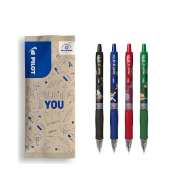 Image de PILOT x One Piece Lot de 4 G2 + Stickers Stylos Roller Encre Gel Rétractables et Rechargeables Édition limitée Noir, Bleu, Rouge, Vert Pointe Moyenne