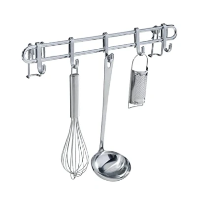 Image de WENKO Barre de crédence Style avec 5 crochets Wandleiste, Küchen Reling Argent brillant