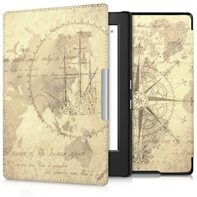 Image de kwmobile Étui Compatible avec Kobo Aura H2O Edition 1 Coque à Rabat magnétique Tablette eReader Similicuir Marron Clair