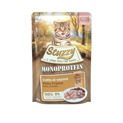 Image de Stuzzy, Monoprotéine Grain &amp; sans Gluten, Nourriture Humide complète pour Chatons avec Poulet, en pâté (20 enveloppes de 85 g)