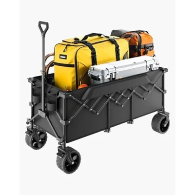 Image de VEVOR Chariot de Jardin Pliable, 300 L, Transport Utilitaire Robuste, Grande Capacité Charge 204,12 kg avec Roues Tout Terrain, pour Extérieur, Camping, Plage, Épicerie, Jardin, Noir