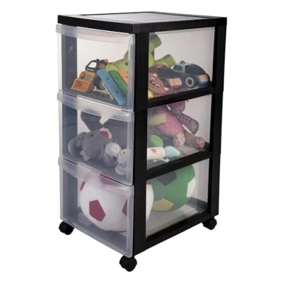 Image de Iris Ohyama, Tour de rangement à Roulettes en Plastique, 3 Grands Tiroirs, Noir, Ouverture Facile, Meuble Rangement, Papeterie, pour Chambre, Salle Bain, École &amp; Bureau, Sans BPA, DC 303
