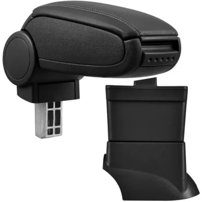 Image de Accoudoir central avec compartiment rembourré cuir synthétique noir des coutures noirs