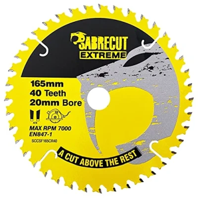 Image de 1 x SCCSF165CR40 SabreCut 165 mm 40T 20 Lame de scie circulaire compatible avec Dewalt Bosch Makita et bien d&#039;autres