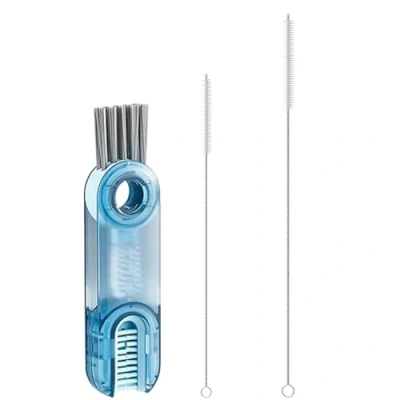 Image de Brosse de Nettoyage, 1 Pcs 3 en Nettoyage et 2 Brosses à Paille, Multifonctionnelle pour Couvercle Tasse, Paille