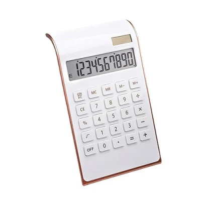 Image de Leoyee Calculatrice de Bureau à Double Alimentation 10 Chiffres, Alimenté par Batterie/Solaire, écran LCD Inclinable (Or Rose)