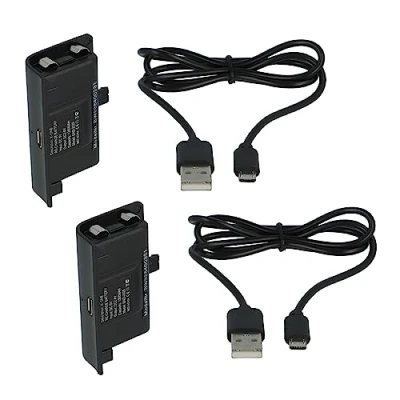 Image de vhbw 2X Batteries Compatible avec Microsoft Xbox One Wireless Controller (1200mAh, NiMH) Noir INCL. Couvercle + câble de Charge USB