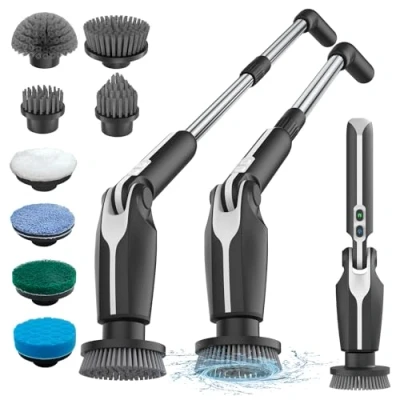 Image de Leebein Brosse Électrique Nettoyage 2024, sans Fil avec 8 Brosses remplaçables, Télécommande, Longueur Réglable 38 132CM et 2 Vitesses de Rotation pour Salle Bain/Cusine/Voiture