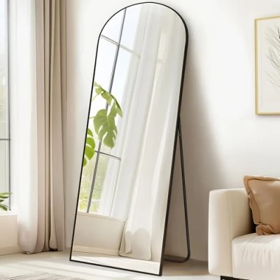 Image de SONGMICS Miroir Intégral, 160 x 50 cm, Rectangulaire sur Pied, Grand À Poser au Sol, Cadre en Alliage d’Aluminium, Verre Trempé, pour Chambre, Salon, Dressing, Noir d&#039;encre LFM031B01