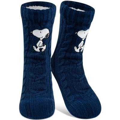 Image de United Labels The Peanuts Snoopy Chaussettes d&#039;intérieur en tricot avec doublure Sherpa pour femme douillettes d&#039;hiver chaudes Taille unique bleu, 38 43