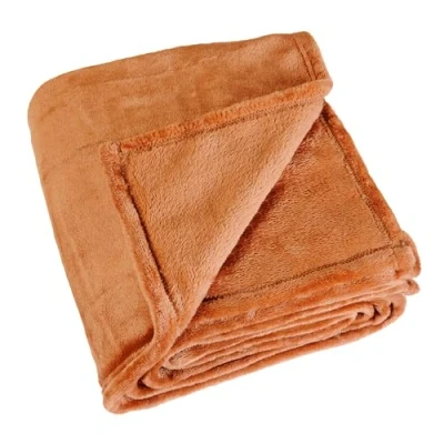 Image de LINDER Plaid rectangulaire Doux et cocooning Coloris Caramel 100% Polyester Dimensions 130x180cm Collection Cocoon