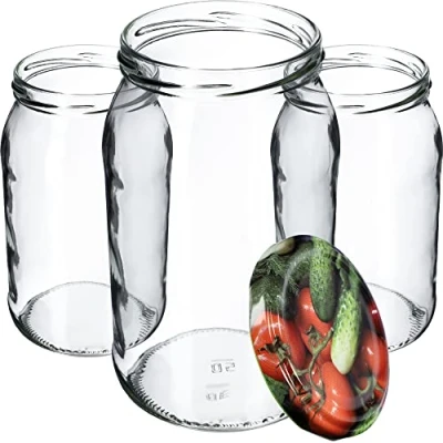 Image de KADAX Lot de 8 bocaux en verre Weck 900 ml À insérer Peuvent être utilisés comme pots à confiture, provisions, conserves Légumes