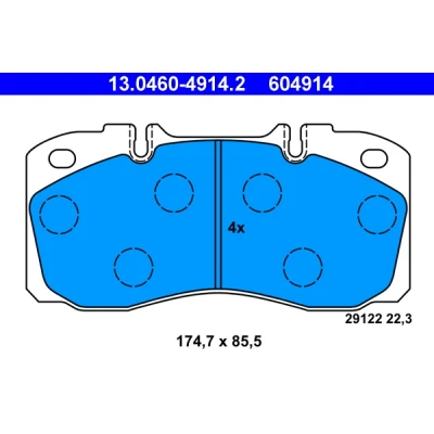 Image de ATE 13.0460 4914.2 Jeu de plaquettes frein préparé pour indicateur d&#039;usure, contact signal d&#039;usure exclu IVECO: EuroCargo I III, Daily 6