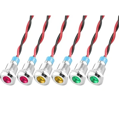 Image de GUUZI 6pcs 12V 24V 8mm LED Panneau Pilote Dash Avertissement Voyant Lampe Indicateur Ampoules Directionnelles (Rouge/Jaune/Vert)