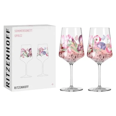 Image de RITZENHOFF 3461008 Sommersonett Lot de 2 verres à apéritif 500 ml Série Motif feuilles, fleurs Fabriqué en Allemagne, Rose, Violet, Vert