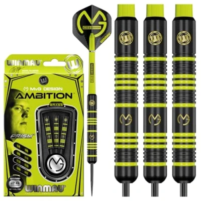 Image de WINMAU Michael Van Gerwn MvG Ambition Laiton Steeltip Fléchettes 24 Gramme avec Prism Vols et Nylon Porte empennages (Tiges de fléchettes)