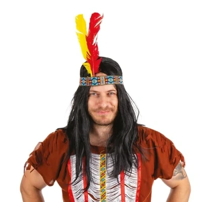 Image de P&#039;TIT CLOWN Bandeau Indien avec Plumes Accessoire Décoration Cheveux Pour Compléter Costume Carnaval, Costplay, Fête à Thême Western, Cowboy, Apache