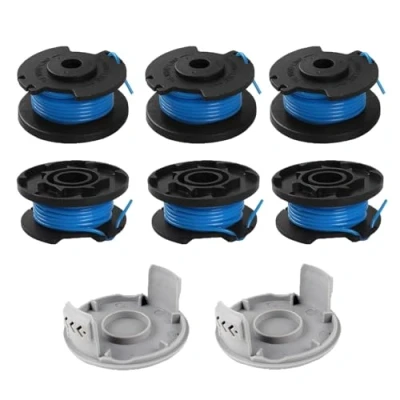 Image de Viilich Lot de 6 bobines fil rechange, pour coupe bordure Ryobi One+ RAC124 AC14RL3A OLT1823 OLT1832 18 V 24 40 V, bordure, 2 capuchons, 3,4 m, diamètre 1,65 mm