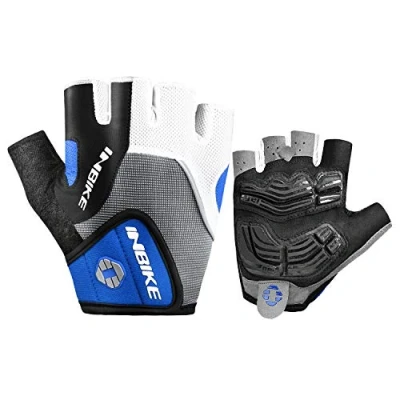 Image de INBIKE Gants Cyclisme Demi Doigts pour Velo VTT Gant 5mm Gel Rembourrés Anti Choc Respirant Eté(Bleu,XL,Demi Doigt)
