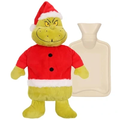 Image de Bouillotte avec housse douce, caoutchouc naturel 1 litre (Grinch)