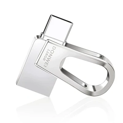 Image de Clé USB 128 Go C 3.0 Grande Capacité MéTal Mini Clef USB, Pen Drive OTG Type 2 en 1 Stockage Rotation Disque Mémoire Stick pour PC, Telephone, Android, Ordinateur, Smartphone (Argenté)