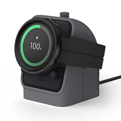 Image de elago GWT4 Support de Chargeur Compatible avec Samsung Galaxy Watch 7, 6/6 Classic, 5/5 Pro [40/43/44/45/47mm], Mode Nuit, Gestion des Câbles [Câble Non Inclus] (Gris Foncé)