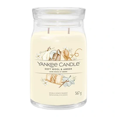 Image de Yankee Candle Signature Bougie parfumée Grande en pot laine douce et ambre avec double mèche cire de soja à combustion longue Cadeau parfait pour femme