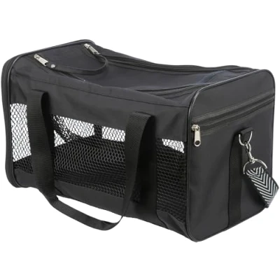 Image de TRIXIE Sac pour animaux domestiques Ryan chiens et chats, 28841, noir, 26 x 27 47 cm, polyester, bandoulière amovible en noir/blanc, laisse courte intégrée, circulation d&#039;air optimale