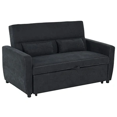 Image de HOMCOM canapé lit, 2 places avec fonction dossier réglable, rembourré coussin à jeter, aspect velours, pour salon, chambre coucher, noir