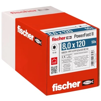 Image de fischer Vis de charpente PowerFast FPF II CTP 8,0x120 revêtement zingué, Filetage partiel, tête fraisée avec Empreinte Torx/Boîte 50