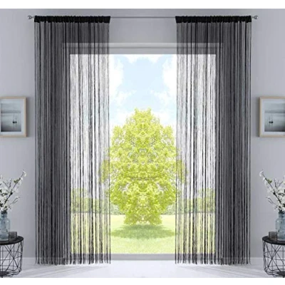 Image de Gardinenbox Lot de 2 Cordon Serrage et Galon fronceur Cousu Convient pour tringles Rails Rideau à Fils Séparateur pièce 20303CN2, Polyester, Noir, HxB 250x140 cm