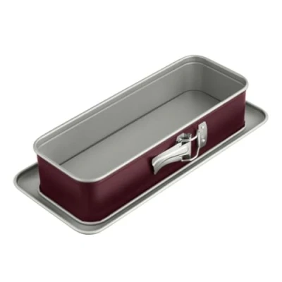 Image de Dr. Oetker 2479 Moule à cake charnière, gateau, brioche, rectangle gateau rectangulaire, Acier inoxydable, Bicolore, Argenté, Bordeaux, 30 cm x 12