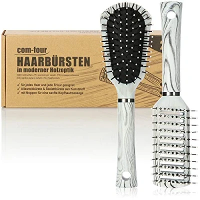 Image de com four® Ensemble de 2 brosses à Cheveux pour Femmes et Hommes Brosse Squelette, Tout Usage Coiffure (Lot Noir Blanc)
