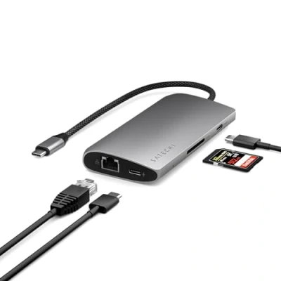 Image de Adaptateur Multiports USB C Satechi 8K Ethernet 3 Ports Design Élégant