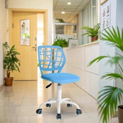 Image de FurnitureR Chaises de Réception pour Bureau, Petite d&#039;accueil, Réglable en Hauteur, Roues Sélectionnables à 360, Dossier Ergonomique, Siège Tissu Respirant, Bleu