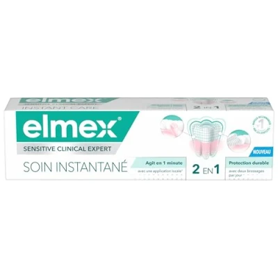 Image de ELMEX Dentifrice Sensitive Soin Instantané au fluorure protection durable pour les dents sensibles agit en seulement 1 minute¹ cliniquement prouvée tube de 75 ml