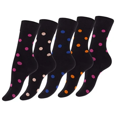 Image de Lot de 10 paires chaussettes pour les femmes et fille avec des points colorés DOT, coton élasthanne Multicolore Taille 39 42