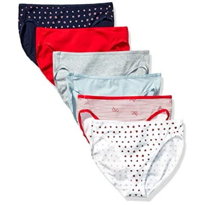 Image de Amazon Essentials Culotte en Coton à Jambe échancrée (Grandes Tailles Disponibles) Femme, Lot de 6, Multicolore/Cœurs/Rayures, 44