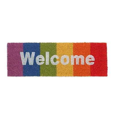 Image de Relaxdays Paillasson Fibres Coco, Motif Arc en Ciel, Welcome, antidérapant, 75x25 cm, intérieur &amp; extérieur, Multicolore