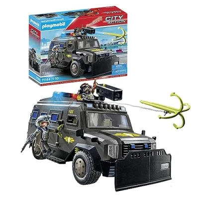 Image de PLAYMOBIL 71144 Véhicule d&#039;intervention des forces spéciales City Action avec deux personnages et une voiture qui comprend effets sonores