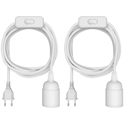 Image de ledscom.de 2 pièces câble textile LEHA, fiche, interrupteur, blanc, 3 m, douille de lampe, 1x E27 max. 60W