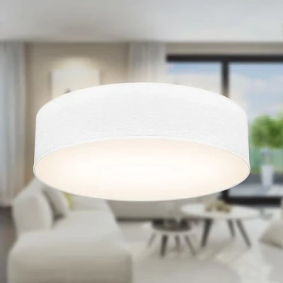 Image de B.K.Licht plafonnier tissu blanc, éclairage plafond design moderne &amp; sobre, bureau, lustre salon, chambre, luminaires intérieur, rond Ø38cm, 2 douilles E27