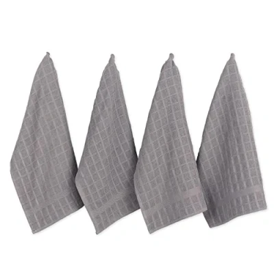 Image de DII Ensemble de torchons à Carreaux en Coton, Gris uni, 40,6 x 66 cm