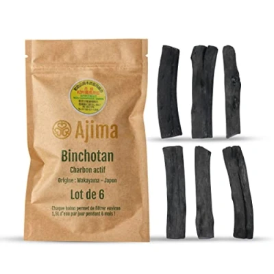 Image de Ajima Binchotan Charbon Actif Eau Baton de Bio Purificateur d&#039;eau Naturel x6 Chaque Filtre Environ 1.5 L Chêne Wakayama Vrai Idéal pour Filtrer l&#039;eau en Carafe