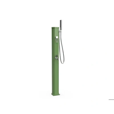 Image de Formidra Douche Solaire 20 L pour Utilisation en Extérieur de Jardin, Piscine ou Spa Robinet à Pied, Mitigeur et Douchette Amovible Aluminium Vert Réséda Jolly Go2